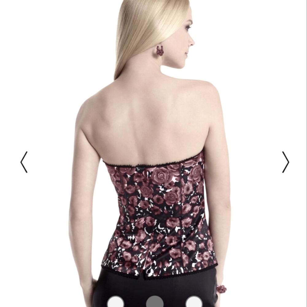 WHBM Black Pink & White Floral Print Bustier Top Sz 2 - Picture 2 of 13